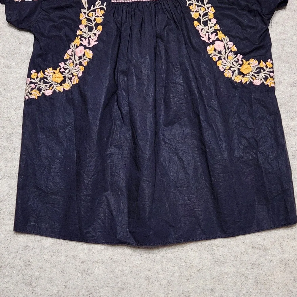 Madewell Black Embroidered Short Sleeve Boho Tunic‎ Top Women's XS - Picture 4 of 7
